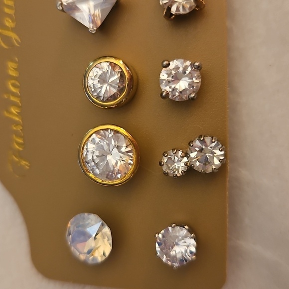Twelve Assorted Crystal Post Earrings - Picture 2 of 4